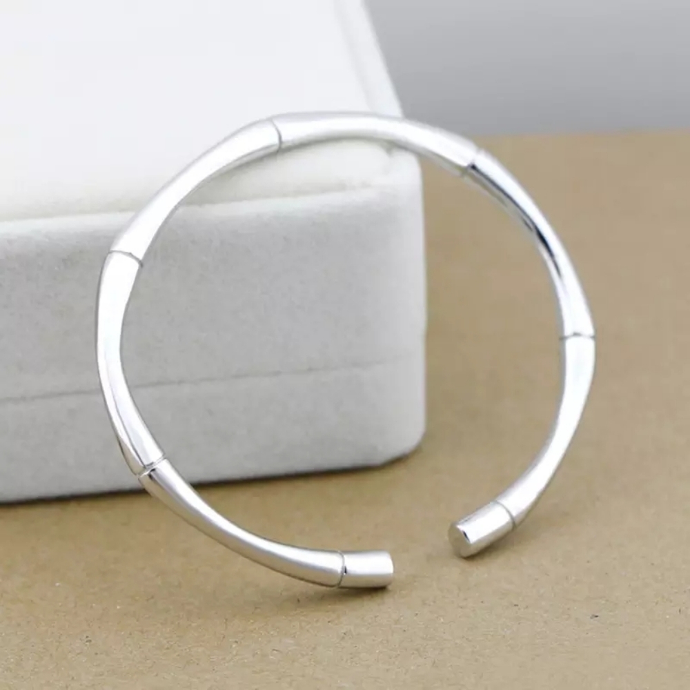 MEN | NEW Small Solid Bamboo S925 Adjustable Cuff Bracelet - Picture 4 of 16